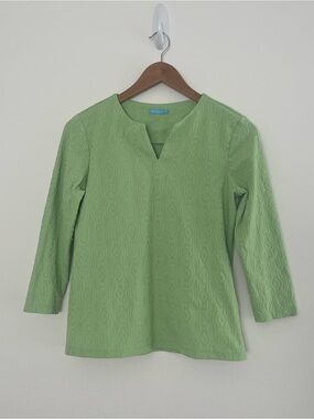 Women's Light Green Textured Split-Neck Blouse
